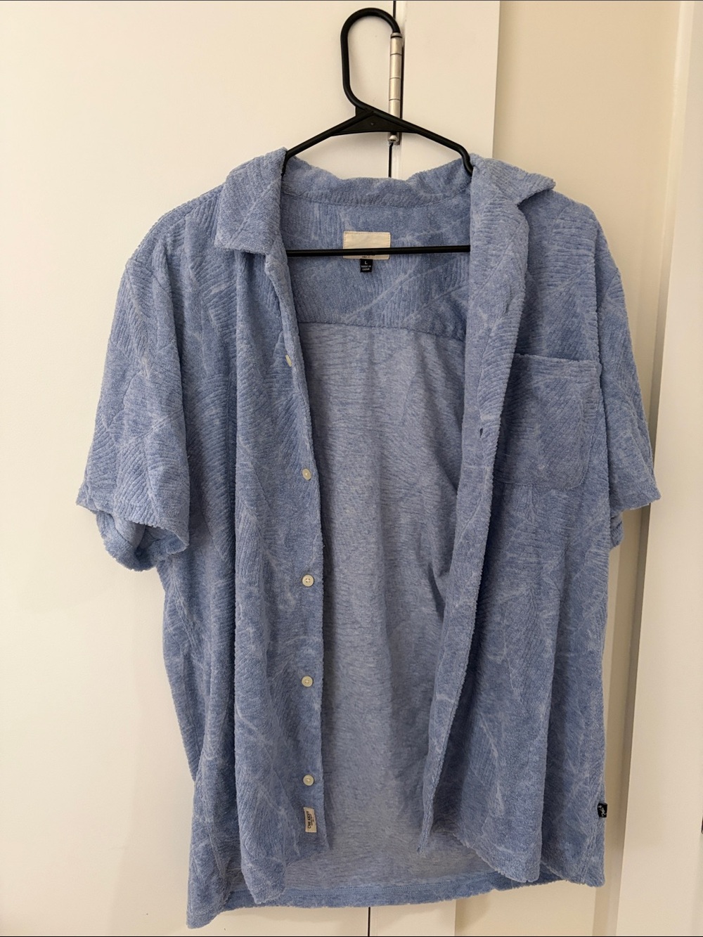 Men's Casual Short-Sleeve Terry Button-Down Shirt — Light Blue